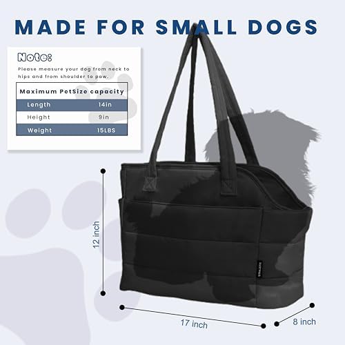 Lightweight Puffy Dog Purse Carrier for Small Dogs, Black