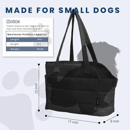 Lightweight Puffy Dog Purse Carrier for Small Dogs, Black