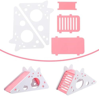 TIESOME Hamster House with Ladder and Slide, Wooden Hamster Play Toys Hideout Hut Gerbil Rat Hideaway Small Animal Activity Toy DIY Hamsters Cage Accessories for Small Pets(Pink)