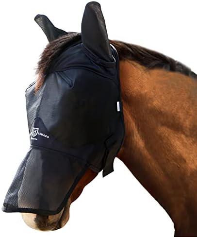Harrison Howard Horse Fly Mask Long Nose with Ears Black Yearling Small