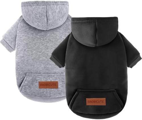2 Pack Dog Hoodie Warm Hood Dog Sweater Cold Weather Small Dogs Sweatshirt Comfort Pet Clothes for Small Medium Dogs with Pockets Cats Chihuahua Clothes for Male Female Girl Boy Sporty Daily Wear