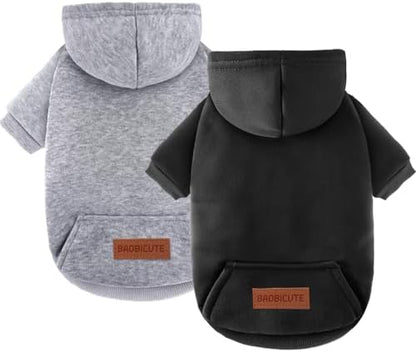 2 Pack Dog Hoodie Warm Hood Dog Sweater Cold Weather Small Dogs Sweatshirt Comfort Pet Clothes for Small Medium Dogs with Pockets Cats Chihuahua Clothes for Male Female Girl Boy Sporty Daily Wear