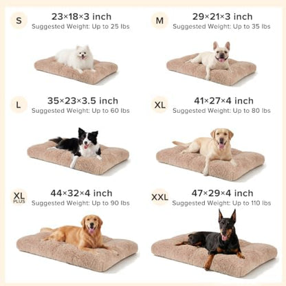 JOEJOY Large Dog Bed Crate Pad, Deluxe Plush Washable Dog Beds Fulffy Soft Kennel Pad Anti-Slip Pet Sleeping Mat for Large Medium Small Dogs, 35" x 23", Beige