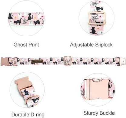 Dog Collars, Halloween Pet Collar Fall Dog Collar Ghost Print Pet Collar Durable Metal Collar Cute Boy Girl Dog Collars Adjustable Dog Collar for Medium Dogs