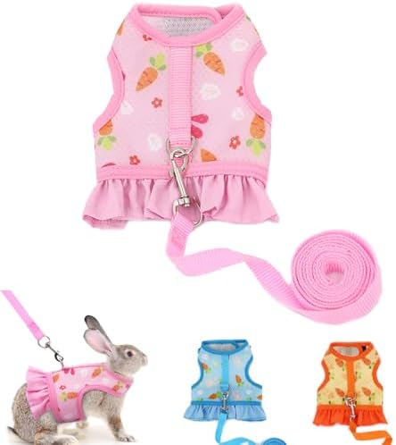 Bunny Harness and Leash, Rabbit Harnesses Guinea Pig Clothes Ferret, Pink S