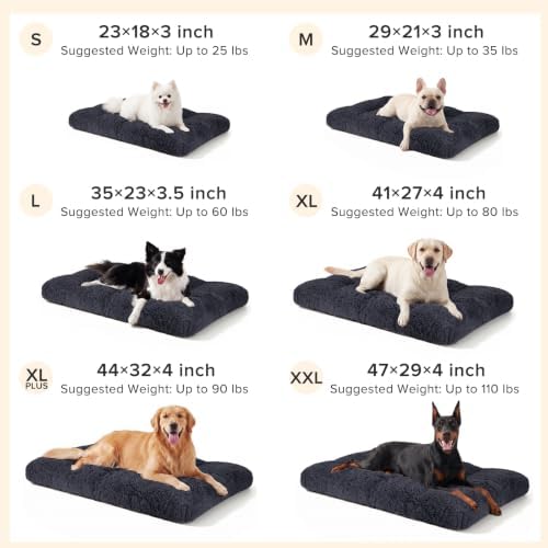 JOEJOY Large Dog Bed Crate Pad, Deluxe Plush Washable Dog Beds Fulffy Soft Kennel Pad Anti-Slip Pet Sleeping Mat for Large Medium Small Dogs, 35" x 23", Dark Grey