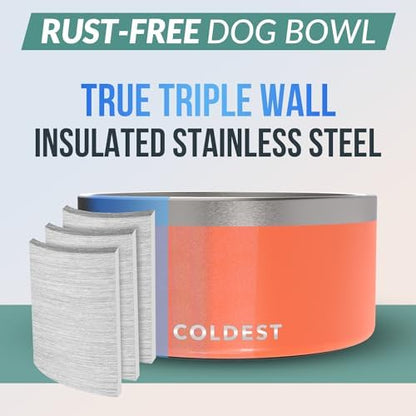 Coldest Dog Bowl - Anti Rust Metal, Non Slip, 3 Layers Insulated Stainless Steel Dog Bowls - Spill Proof & Heavy Duty - Water Bowl for Dogs, Cats & Pets, Dish Washer Safe (200 oz, Candy Red Glitter)