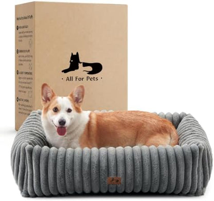 Dog Bed Medium Size Dog, Rectangle Orthopedic Pet Bed for Car and Indoor, Comfort Fluffy Memory Foam Dog Beds with Anti-Slip Bottom,Grey(30x24x8 inches)