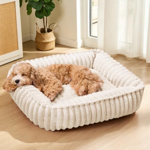 Orthopedic Large Dog Bed Calming Pet Sofa Bed 32''x24'' Ivory