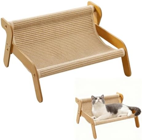 AMEIR Cat Lounger Scratcher Cats Sisal Chair, Pet Scratch Lounge, Wooden Cat Bed Rocker, 2-in-1 Kitten Scratch Pad and Lounger, Wear Resistant Scratching Sisal Chair for Cats