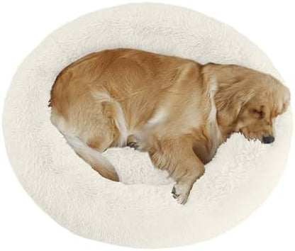 Bunlitent 39 inch Calming Dog Bed, Donut Dog Bed for Large Sized Dog, White
