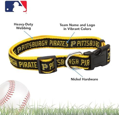 MLB Pittsburgh PiratesLicensed PET COLLAR- Heavy-Duty, Strong, and Durable Dog Collar. Available in 29 Baseball Teams and 4 Sizes