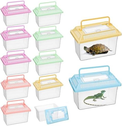 12 PCS 7"×4.3"x4.3" Large Plastic Reptile Terrariums Carrier Cage Snake Breeding Box Hatching Container Clear Fish Tank with Ventilated Lid for Spider, Tarantula, Hermit Crab, Lizard, Turtle