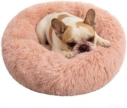 Calming Donut Dog Bed Medium Size Dog - Washable Removable Cover Non-Slip Bottom, Round Pet Bed Cat Bed Warming Fluffy Plush Faux Fur Anti-Anxiety, Fits up to 45 lbs (Blush, 30")