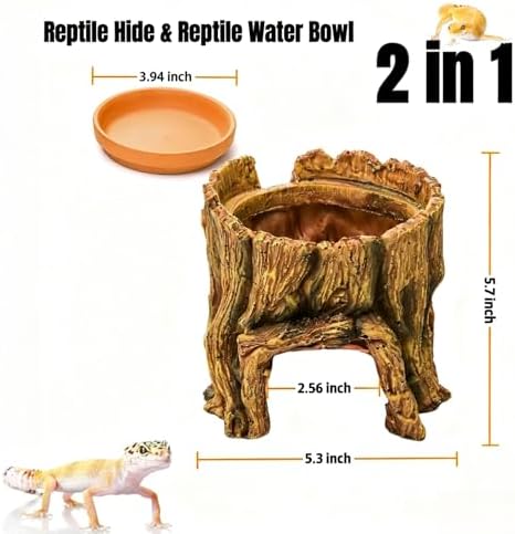 Reptile Hide Cave Resin, 2 in 1 Reptile Hideout Cave and Water Tray