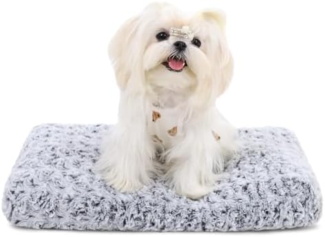 KSIIA Washable Dog Bed Small Dog Crate Bed Deluxe Plush Mat 17"x12" Gray