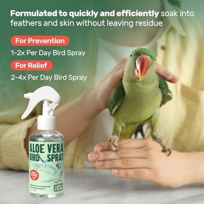 Samorillo Aloe Vera Bird Spray - 8.5oz/251mL - [Made in USA] - Non-Toxic Bird Bath Relieves Dry/Itchy Skin & Softens Feathers - Safe & Effective for All Birds - Promote Healthy Plumage - Odor-Free