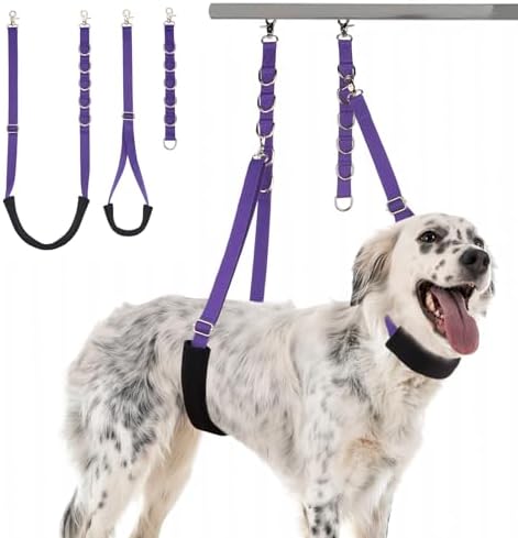 Dog Grooming Belly Strap - 3PCS Grooming Restraint Set Adjustable Belly Band Loops Strap with Padded Support & Loop Extension Straps Pet Grooming Harness Kit for Dogs (Voilet)