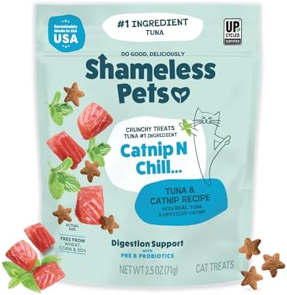 Shameless Pets Crunchy Cat Treats - Catnip Treats for Cats with Digestive Support, Kitten Treats with Real Ingredients, Natural & Healthy Flavored Feline Snacks - Fintastic Catnip, 1-Pk