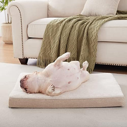 WATANIYA PET Memory Foam Medium Dog Bed, Cooling Dog Beds for Medium Dogs, Washable Orthopedic Pet Bed for Crate with Joint Relief Memory Foam, Waterproof Liner and Plush Cover (29"x 18", Beige)