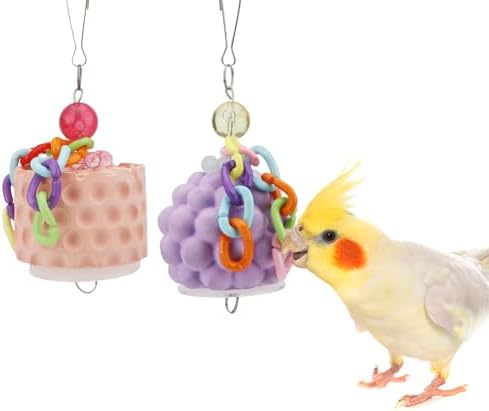 Wontee Bird Calcium Chew Grinding Treats Toy for Parrots, Orange+Purple