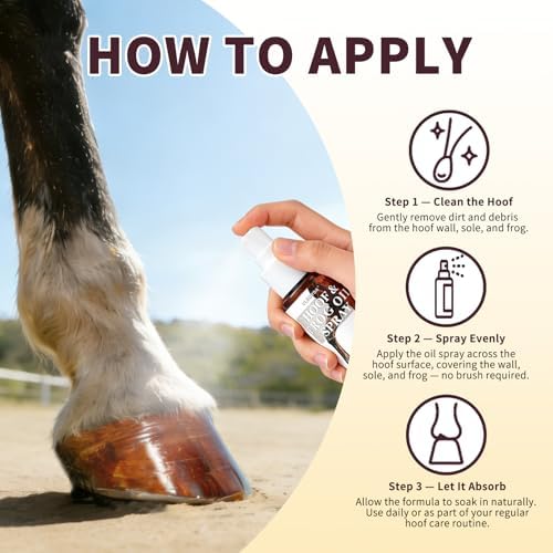 Hoof Oil Spray for Horse – Deep Hydration & Frog Care | Jojoba, Coconut & Tea Tree Formula | Repairs Dry, Cracked, Brittle Hooves & Boosts Natural Shine | 3.38 oz