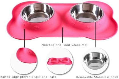 Hubulk Pet Dog Bowls 2 Stainless Steel Dog Bowl with No Spill Non-Skid Silicone Mat + Pet Food Scoop Water and Food Feeder Bowls for Feeding Small Medium Large Dogs Cats Puppies (Extra Large, Pink)