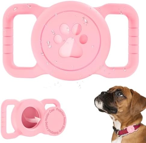Waterproof Silicone AirTag Holder for Dog Collar, Pink