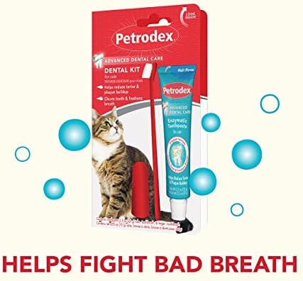 Petrodex Dental Care Kit for Cats, Cat Toothbrush and Toothpaste, Cleans Teeth and Fights Bad Breath, Reduces Plaque Tartar Formation, Malt Flavor, Toothpaste + Toothbrush 2.5 Ounce (Pack of 12)