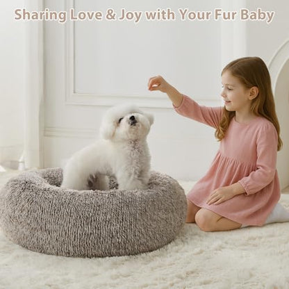 WNPETHOME Small Round Calming Dog Bed Cat Bed for Comfy Sleep