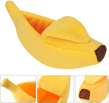 Small Animal Bed Warm Cozy Banana Cave Hideout Sleep Nest House Habitat for Hedgehog Hamster Rat Chinchilla Guinea Pig Ferret Chinchilla Cage Accessories Pet Supplies (Small, Yellow)