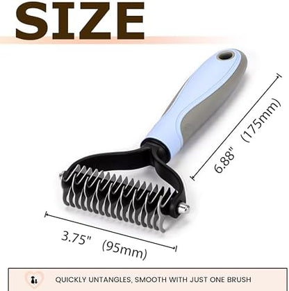 Double Sided Dematting Comb for Dogs & Cats - 2-in-1 Undercoat Rake & Double Coat Dog Brush, Pet Grooming Tool for Removing Mats & Deshedding (Blue)