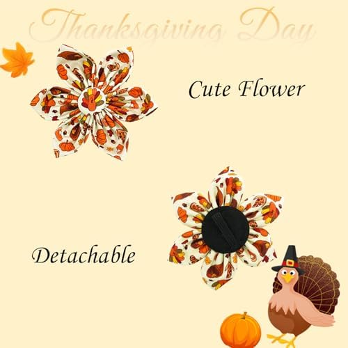 Dog Collar Thanksgiving Day Holiday Turkey Print Pet Collar Soft Cute Dog Collars with Flower Adjustable Metal Buckle Collar for X-Large Dogs