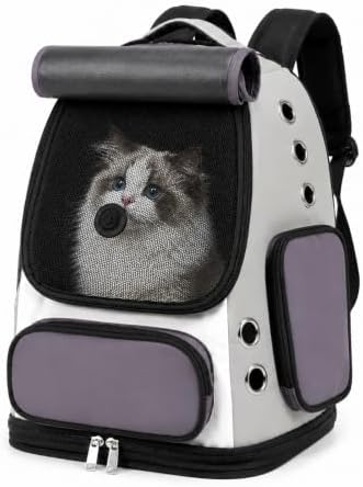 Cat Backpack Carrier, TSA Airline Approved Pet Travel Bag for Small Medium Dogs, Ventilated Hiking Camping Backpack for Cats, Kitten and Puppy up to 18 lbs, Gray Mesh
