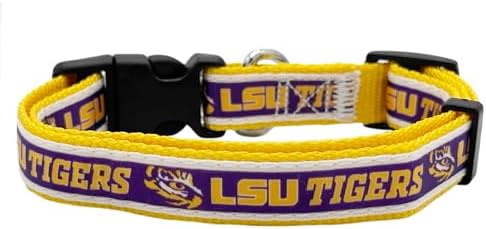 Pets First Collegiate PET Collar New Version LSU Tigers Dog Collar, Size Medium. Best Sports Team Color for Dogs & Cats. A Shiny & Colorful Dog & Cat Collar Licensed by The NCAA