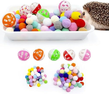 Dig-Box Tray for Hedgehog, Dig Box with Multicolor Furry Ball Toys, Hedgehog Accessories, Toys for Hedgehogs, Sugar Gliders, Hamster, Kitten and Other Small Animals