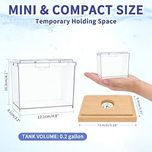 MoonOrange Mini Betta Fish Tank Kit with LED Light Base, Small Fish Bowl for Temporary Space, 0.2 Gallon Stackable Cube Tank with Betta Leaf for Small Fish, Insect, Shrimp, Crab, Spider (Kit-1)