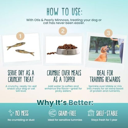 Otis & Pearly Freeze Dried Minnow Dog Treats - Single Ingredient, Made in USA - Healthy Protein Treat for Small, Medium, Large Breeds, Cats (4 oz)