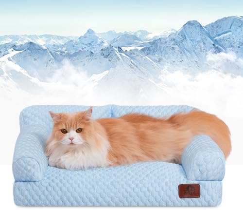 Hollypet Cooling Dog Couch Bed, Washable Pet Sofa, Blue, 24x18