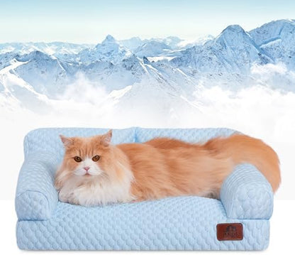 Hollypet Cooling Dog Couch Bed, Washable Pet Sofa, Blue, 24x18
