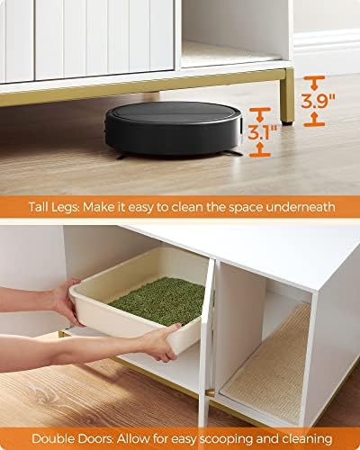 Feandrea Cat Litter Box Enclosure, with Scratching Mat, Tall Legs