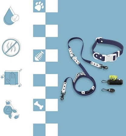 WLK1006J-5SET Luna Large 8FT Adjustable 6-in-1 Waterproof Hands-Free Leash and Collar with LED Flashlight, Bag Dispenser, and Poop Bag Holder, Highball