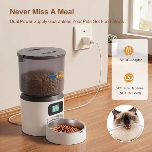 Automatic Cat Feeder 4L Timed Cat Dry Food Dispenser Auto Pet Feeder Portion Control up to 9 Meals/Day for Cats and Small Dogs Dual Power Supply, with Stainless Bowl Fresh Food, Easy Clean