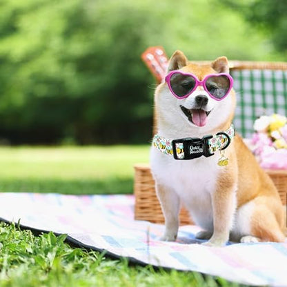Dog Collar, Cute Bee Adjustable Pet Collars Spring Soft Comfortable Cotton Puppy Collar Pink Flower Necklace Gift Collars for Medium Dogs