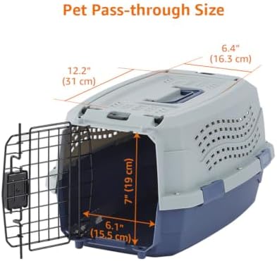 Amazon Basics 2-Door Top-Load Hard-Sided Pet Travel Carrier for Cats and Small Dogs, 19" L x 12.6" W x 10" H, Gray & Blue