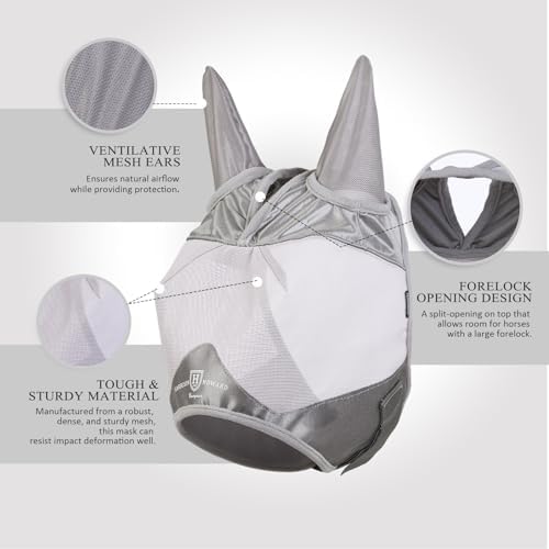 Harrison Howard Half Face Horse Fly Mask UV Protection and Breathable for Equine Use Comfortable Grey L