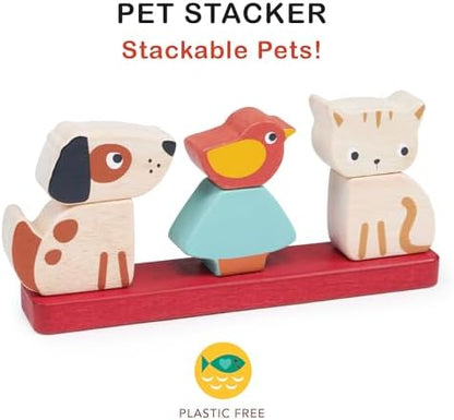 Mentari Interactive Pet Stacker Toy, 6-Piece Set, Kitten, Puppy, Bird, Base Board with Pegs