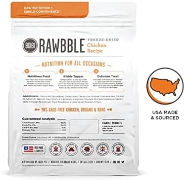 BIXBI Liberty Freeze-Dried Dog Food Topper & Treats, Chicken – 98% Meat & Organs, No Refrigeration – USA Made, 26 oz