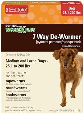 WORM X PLUS 7 Way De-Wormer Chewables for Dogs - Tablets for Medium & Large Dogs (Over 25 lbs) (pyrantel pamoate/praziquantel), 2 Count