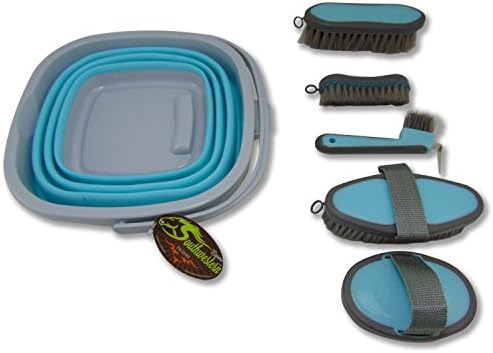 Collapsible Grooming Kit 10 Liter Bucket and 5 Grooming Tools - By Southwestern Equine - Turquoise